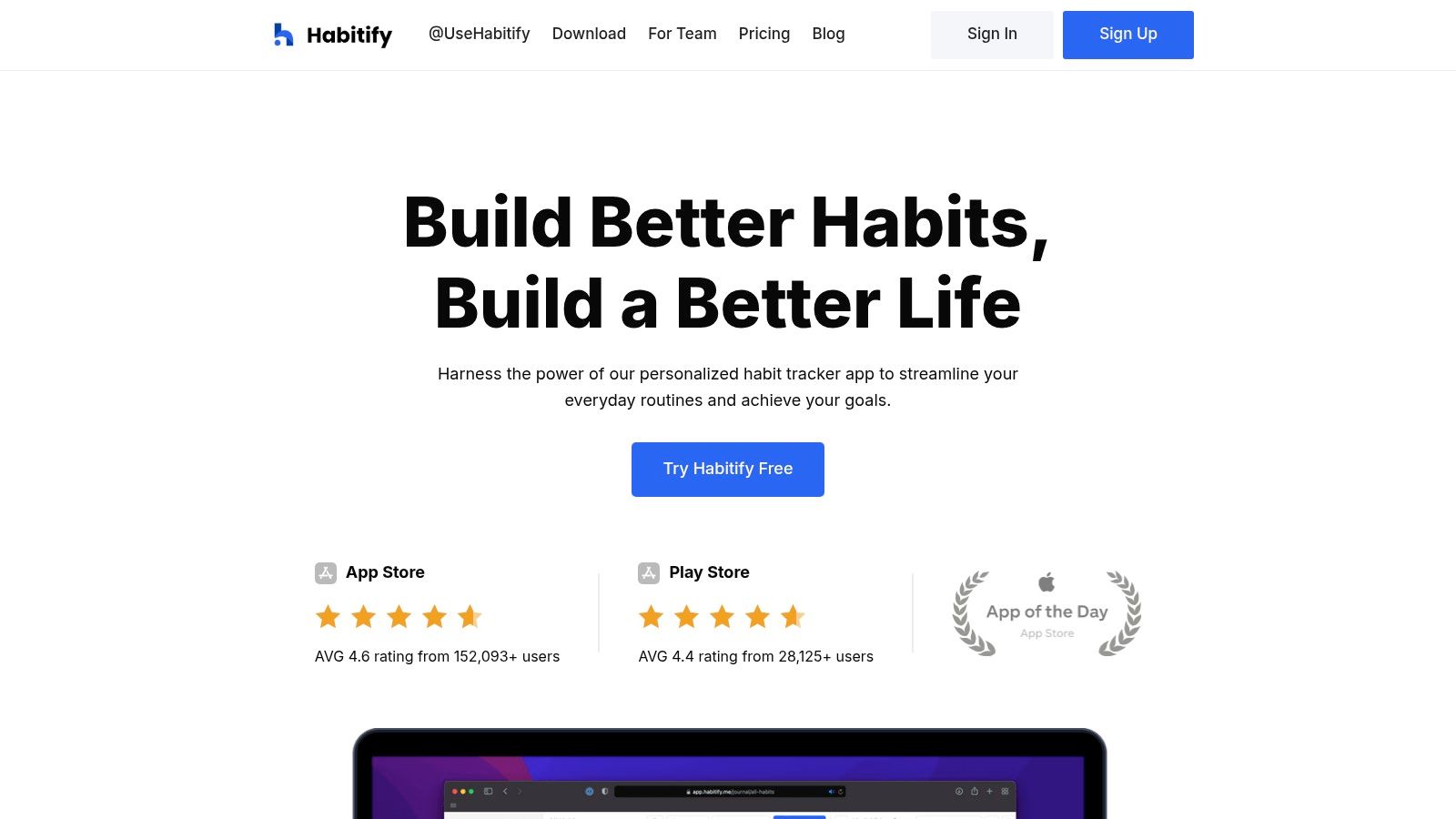 Habitify's clean interface showing a list of habits and completion status on a mobile device.