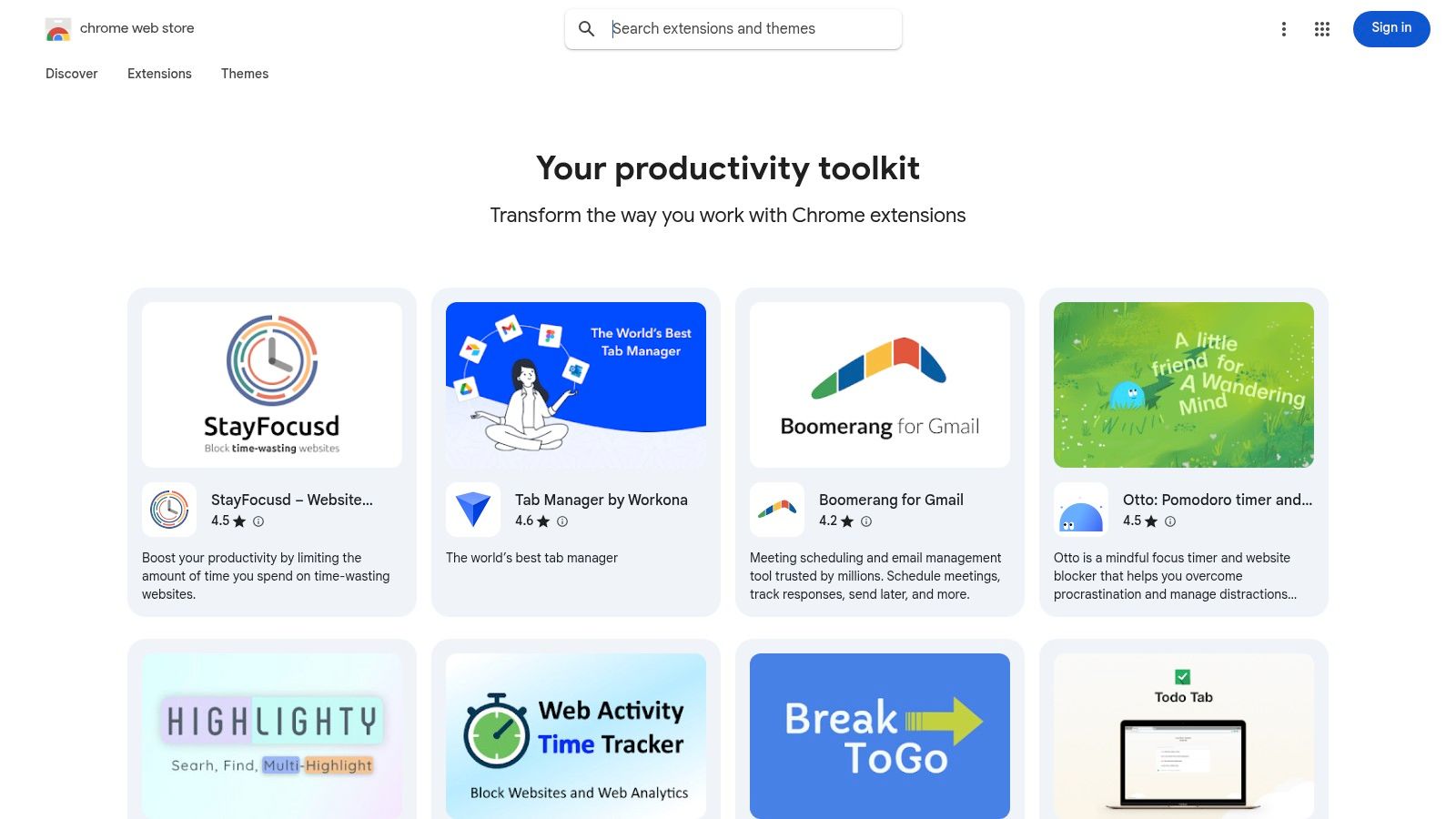 Chrome Web Store (Productivity extensions)